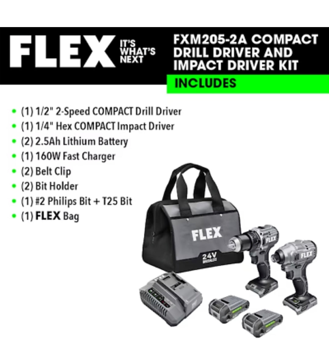 FLEX 2-Tool 24-volt Brushless Power Tool Combo Kit with Soft Case - FXM205-2A