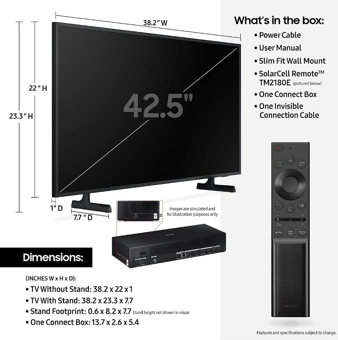 Samsung Class Frame Series 43inches - 4K Quantum HDR Smart TV with Alexa Built-in (QN43LS03AAFXZA, 2021 Model)